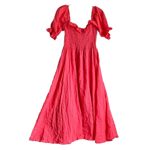 Maxi Dress Size 4 R. Yiposha Smocked Waist Salmon Pink Swiss Dots NWT - Picture 3 of 11